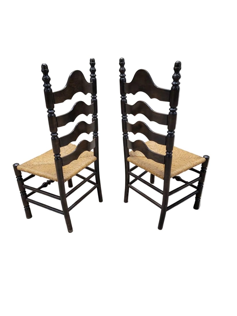Vintage French Country Style Ladder Back Side Chairs - Pair - 4