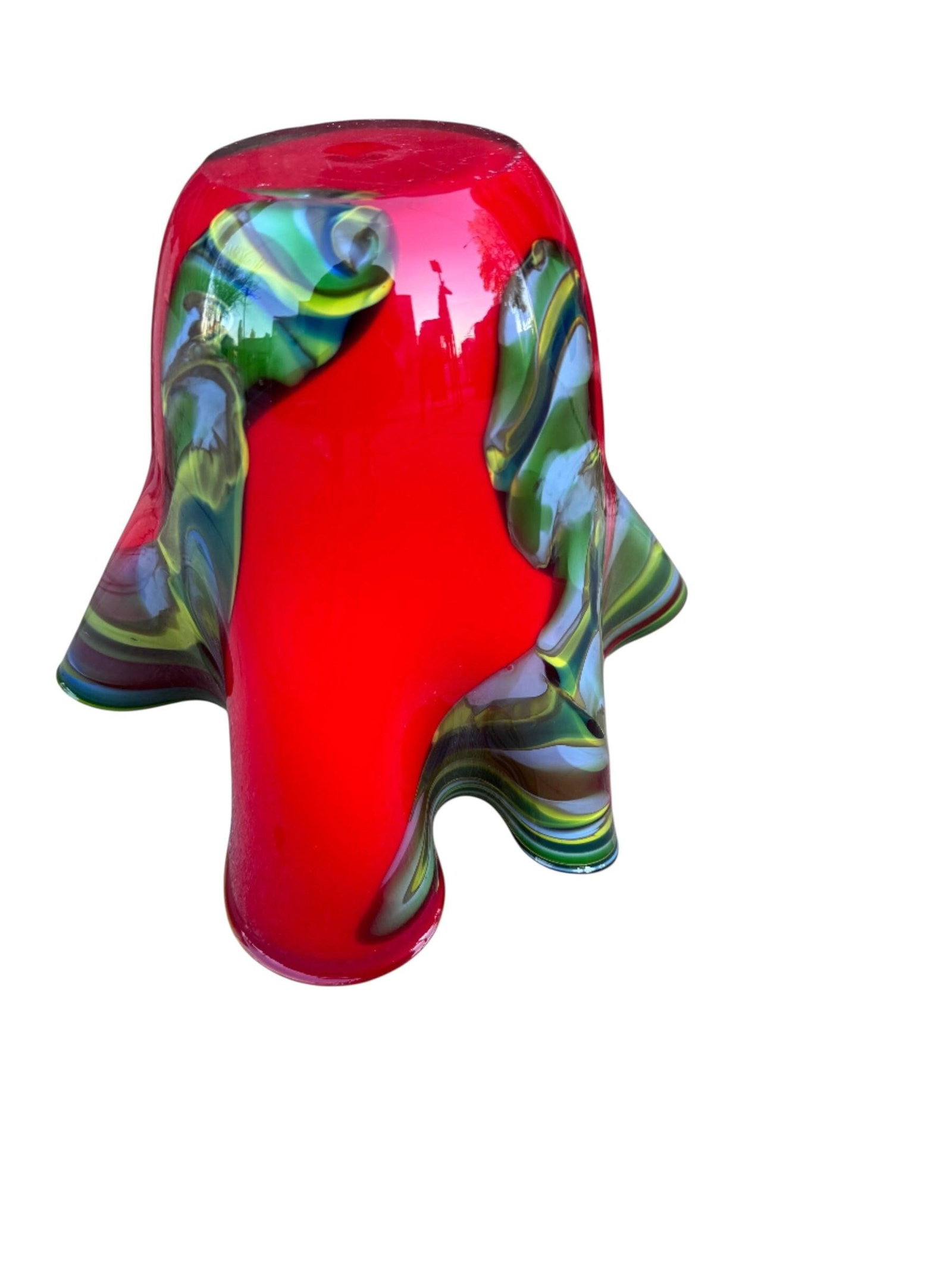 Vintage Italian Red and Green Glass Vase - 3
