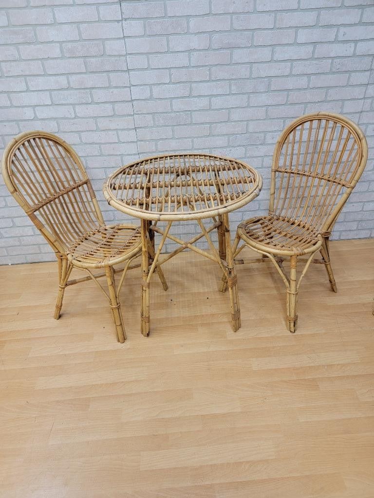 Vintage Italian Rattan and Bamboo 4 Piece Bistro Set - 2