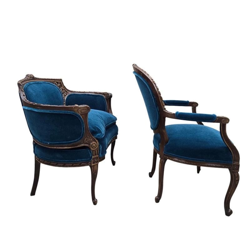 Antique French Louis XV and Louis XVI Style Armchairs Newly Upholstered - Set of 2 - 2