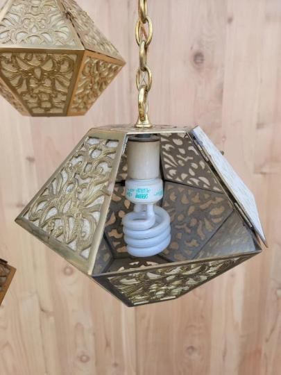 Vintage Asian Style Brass Multi Tiered Pendant Chandelier - 3