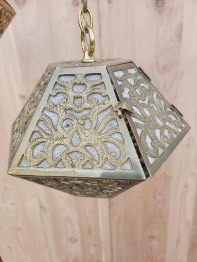 Vintage Asian Style Brass Multi Tiered Pendant Chandelier - 5
