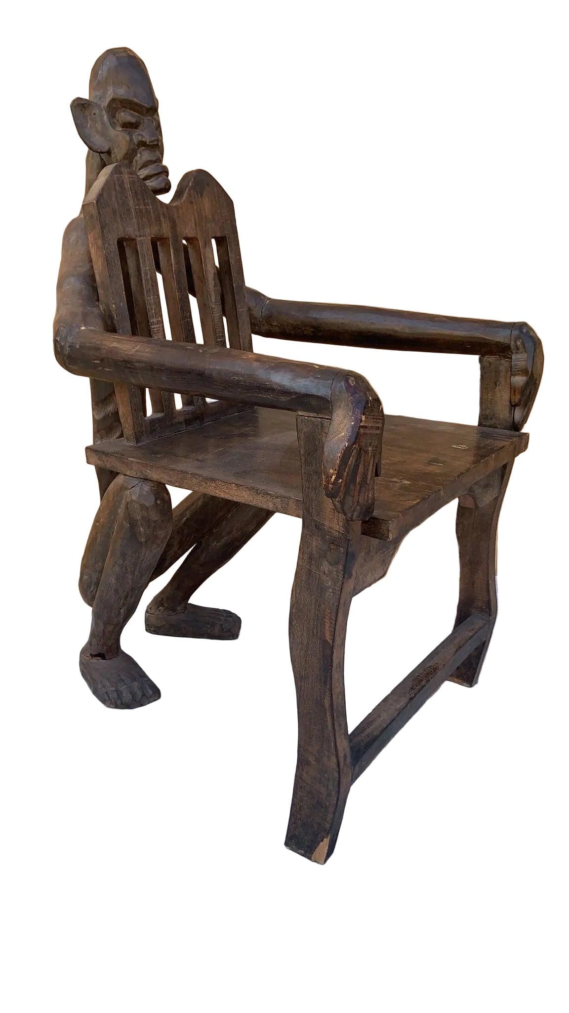 Antique African Figural Carved Armchairs - Set of 2 - 7