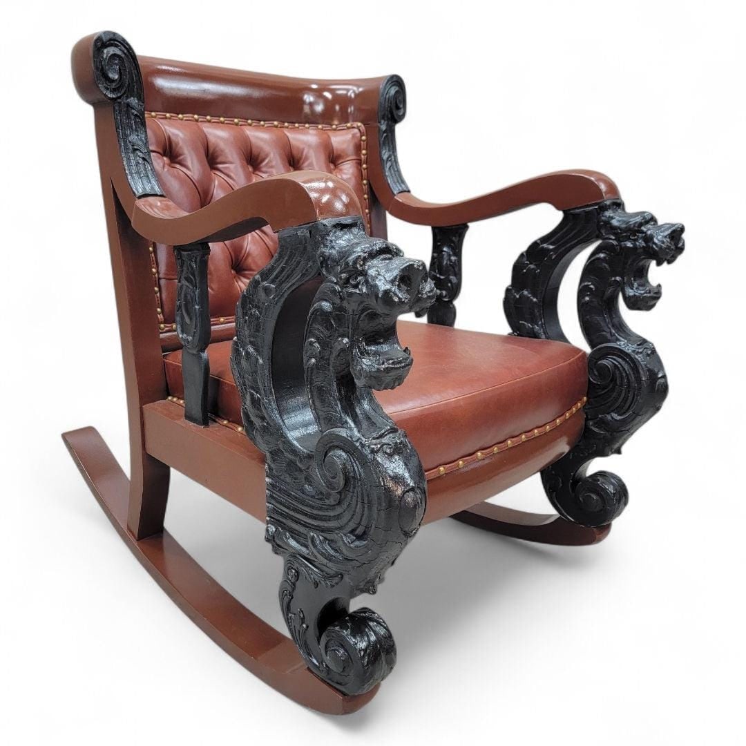 Antique R.J. Horner Style Carved Winged Griffin Parlor Set Newly Reupholstered - 5