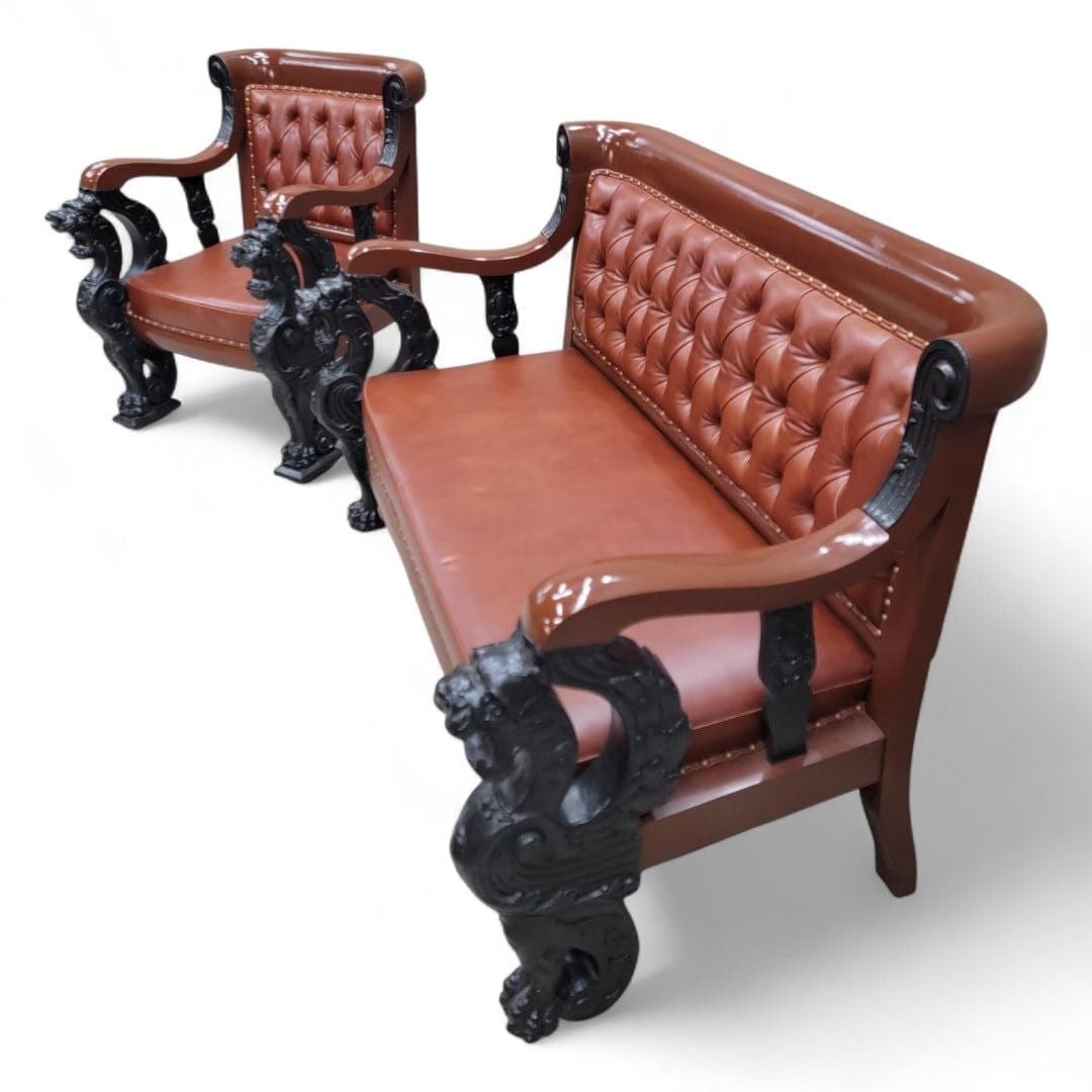 Antique R.J. Horner Style Carved Winged Griffin Parlor Set Newly Reupholstered - 6