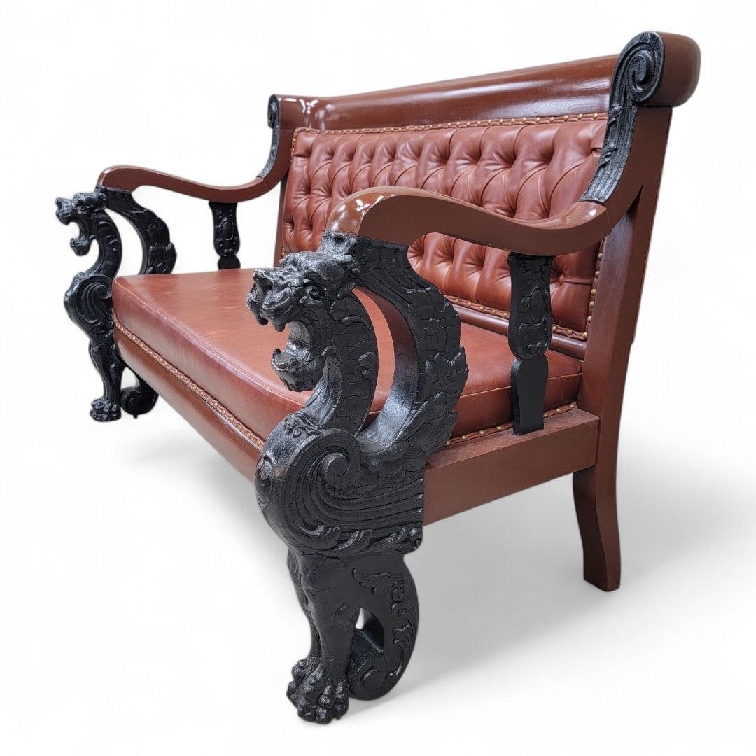 Antique R.J. Horner Style Carved Winged Griffin Parlor Set Newly Reupholstered - 7