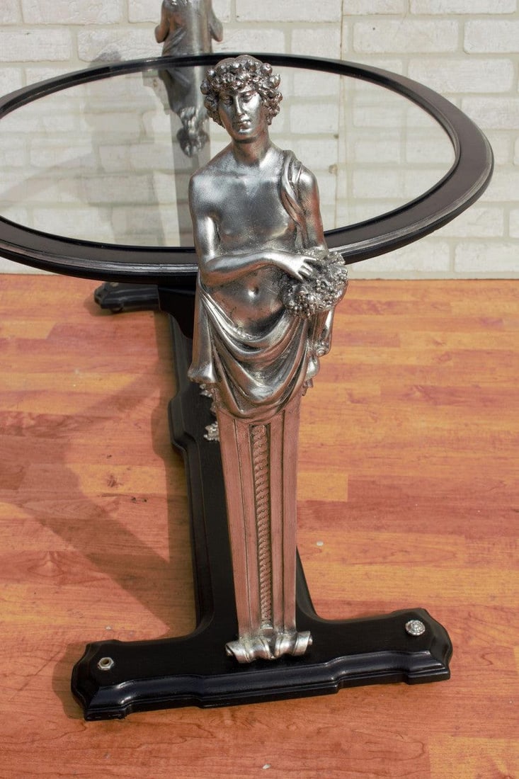 Art Nouveau Figural Male and Female Bust Glass Top Coffee Table - 3
