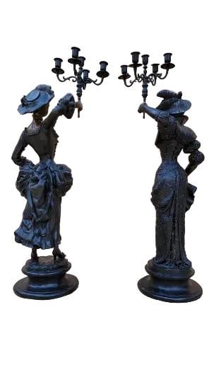 Antique Neoclassical French Spelter Candelabra Statues - Set of 2 - 2