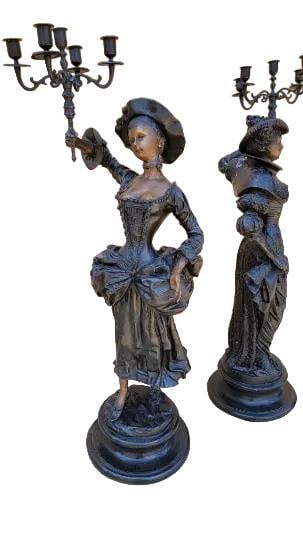 Antique Neoclassical French Spelter Candelabra Statues - Set of 2 - 3