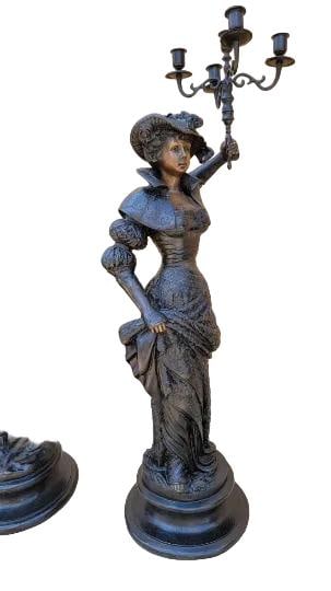 Antique Neoclassical French Spelter Candelabra Statues - Set of 2 - 4