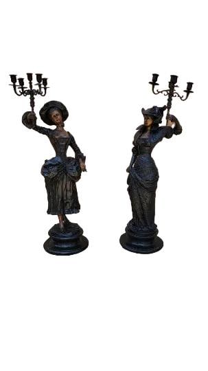Antique Neoclassical French Spelter Candelabra Statues - Set of 2 - 5