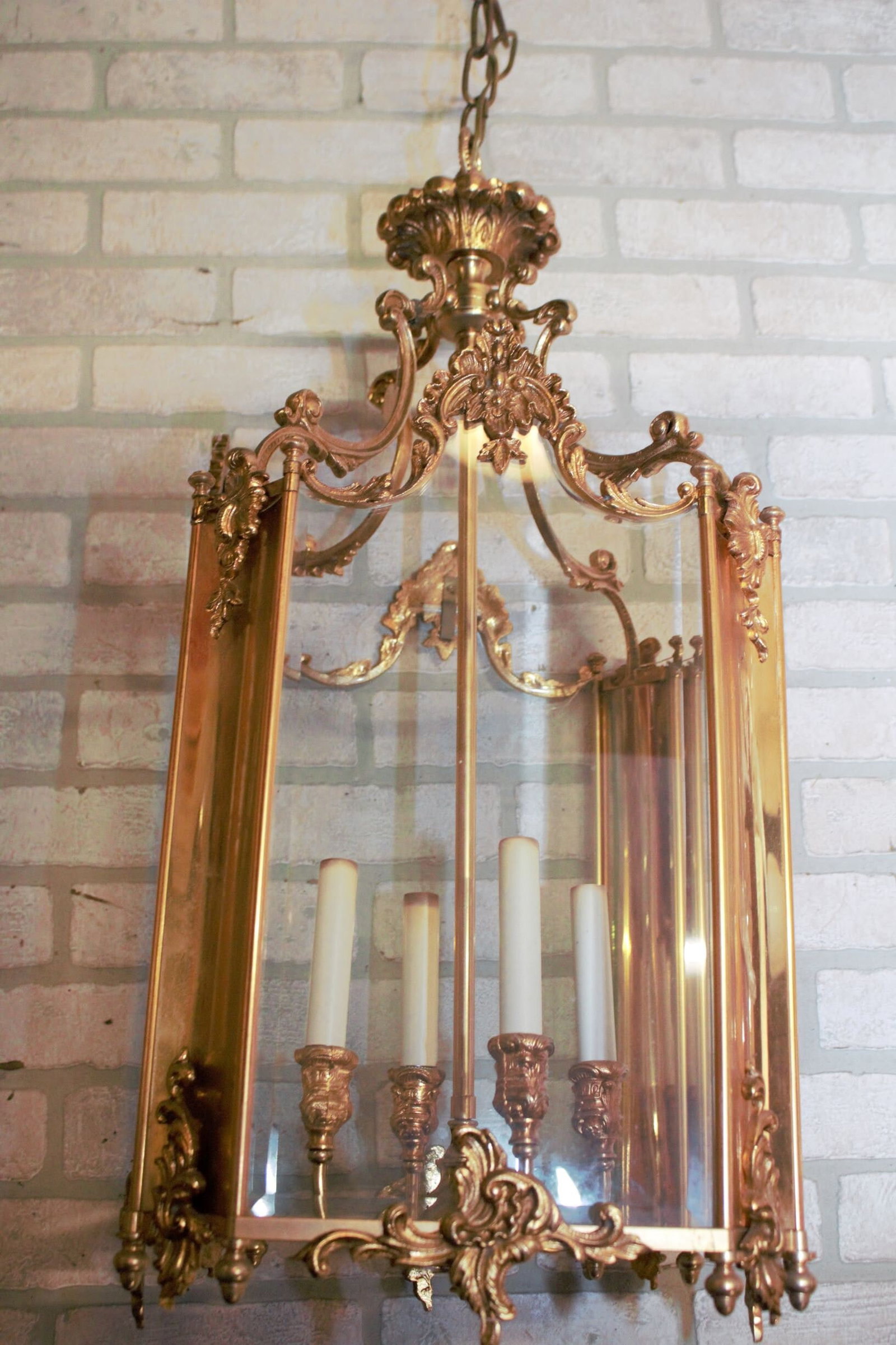 Vintage French Dore Gilt Bronze Louis XV Style Foyer Lantern - 2