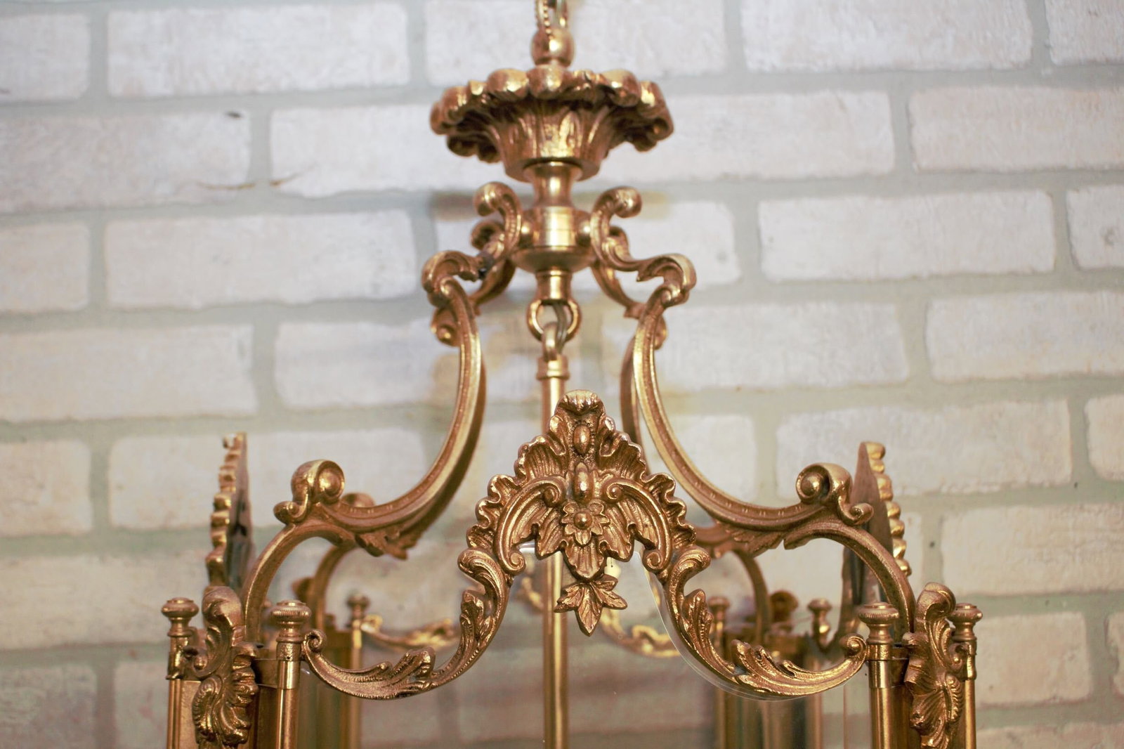 Vintage French Dore Gilt Bronze Louis XV Style Foyer Lantern - 7