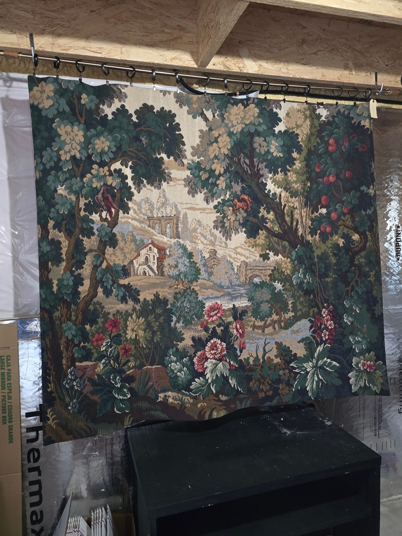 Large French Tapestry Wall Hanging with Bucolic Landscape - 2