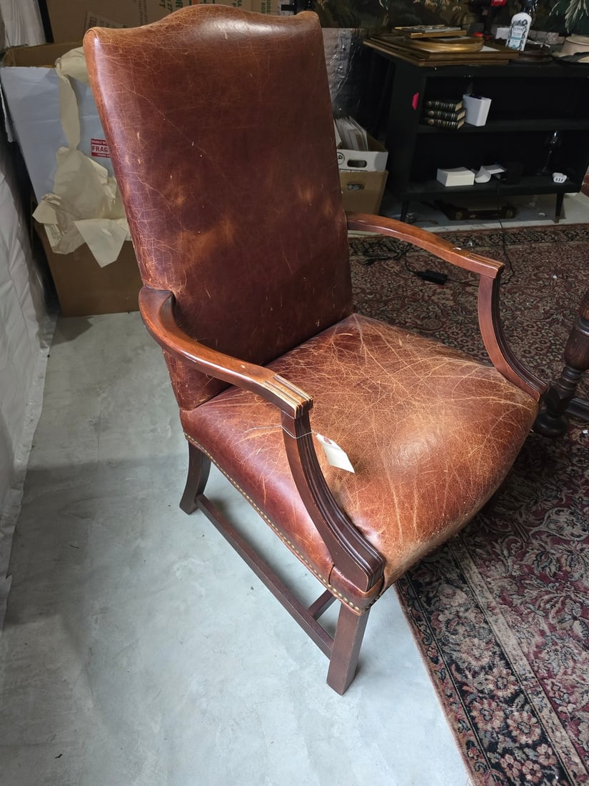 Traditional Style Leather and Wood Armchair - 2