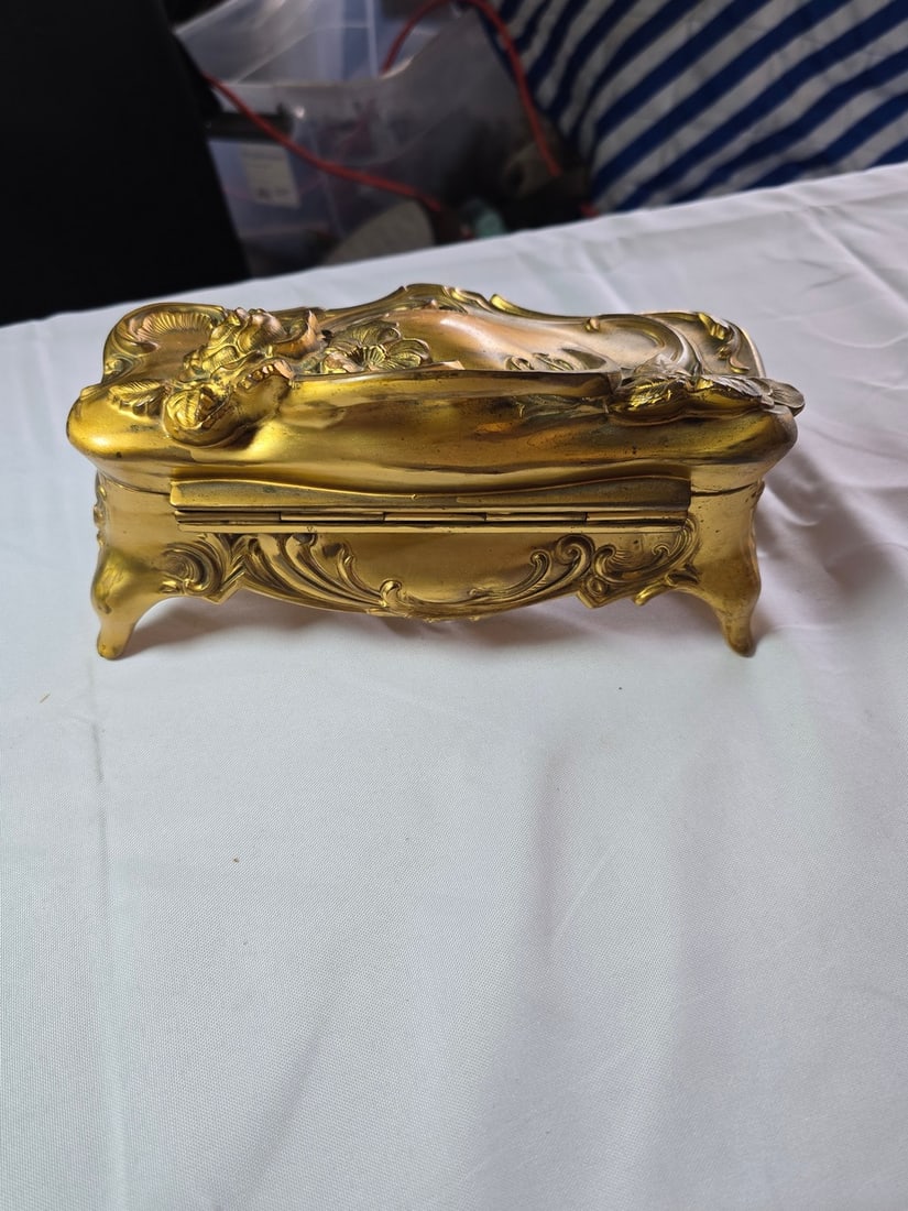 Pair of Gilt Bronze Rococo Style Jewelry Caskets - 3