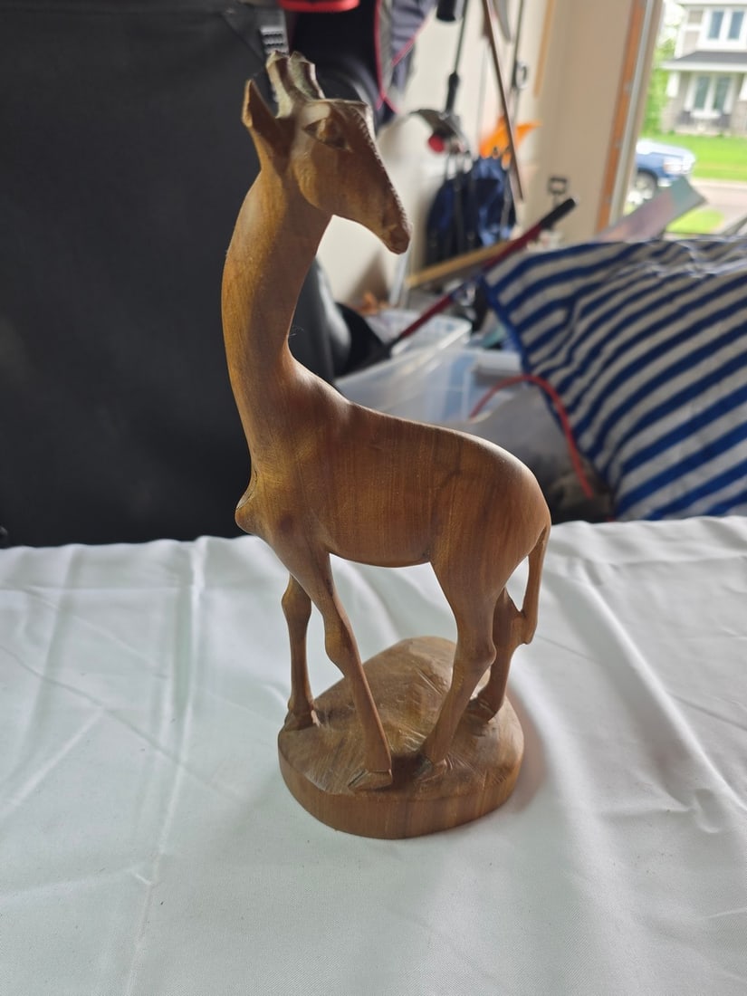 Carved Wood Gazelle, Ceramic Geese Planter, and Sitting Dog Figurine - 2