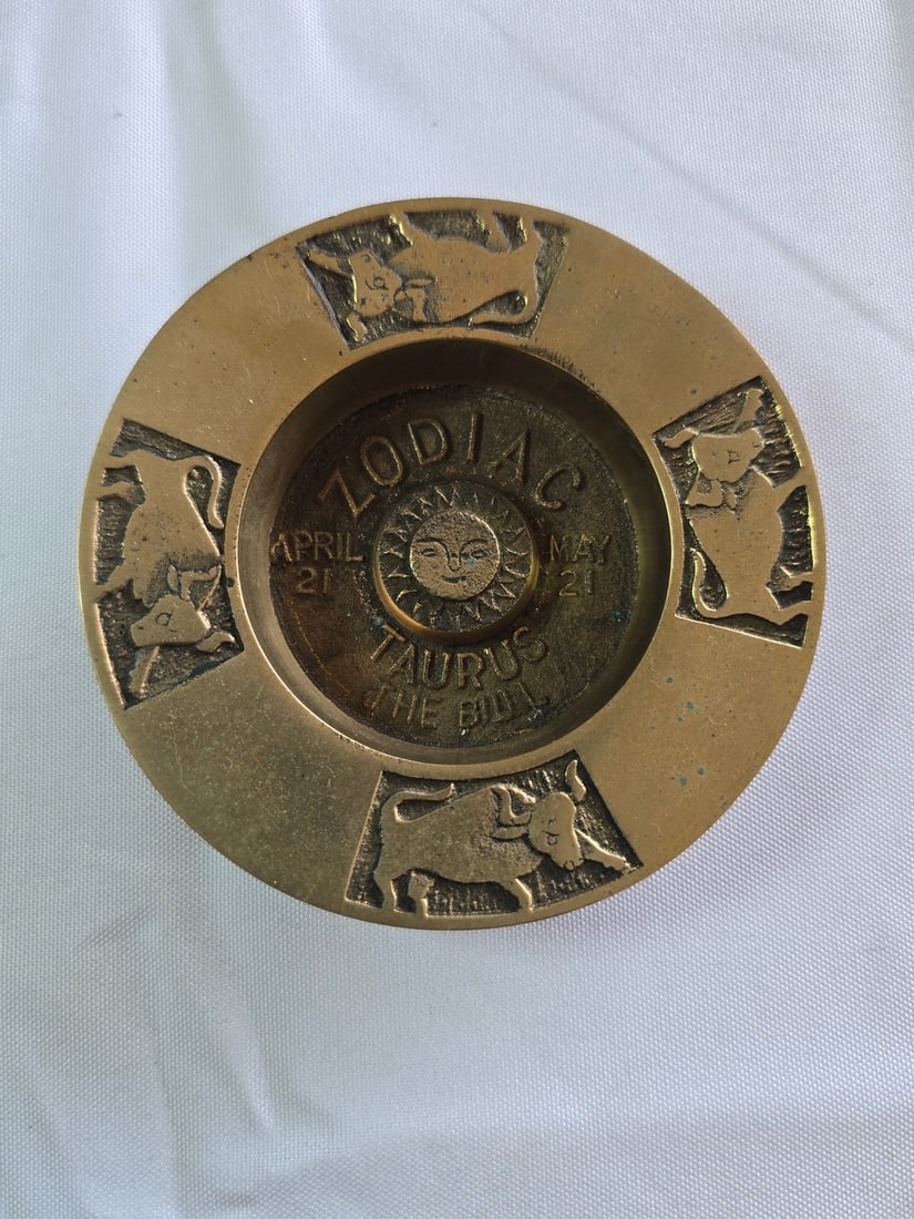 Assorted Decorative Brass & Metalware Collection - Teapot, Inkstand, Zodiac Tray & More - 7
