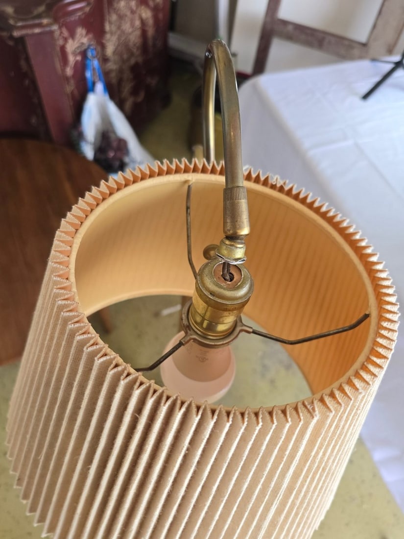 Vintage Wood Floor Lamp with Pleated Shade - 2