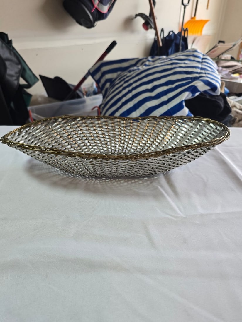 Assorted Decorative Objects including Woven Basket, Glass Ornament, Metal Cat Figurine, and Eagle... - 6