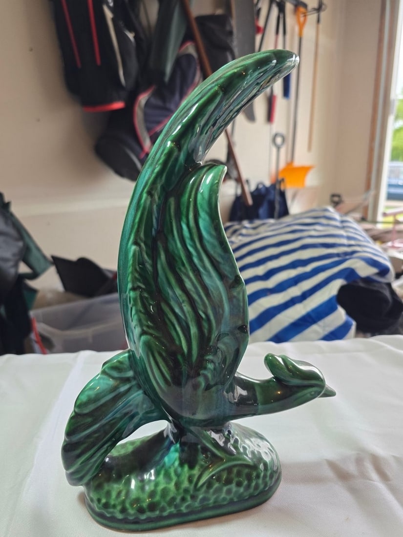 Pair of Mid-Century Emerald Green Glazed Ceramic Swan Figurines - 3
