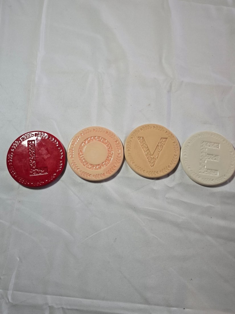 Assorted Decorative Items: Metal Dish, Bust Figurine, and LOVE Coasters - 2