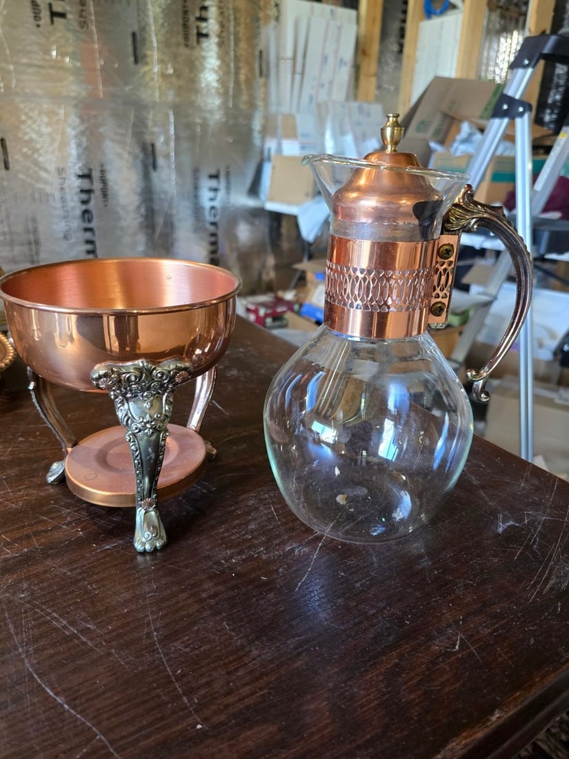Vintage Copper and Glass Coffee or Tea Server Set with Tray - 2