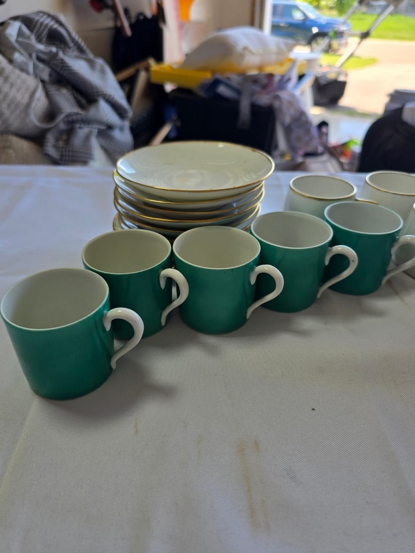 Set of Vintage Porcelain Demitasse Cups, Saucers, Creamer, and Sugar Bowl - 2