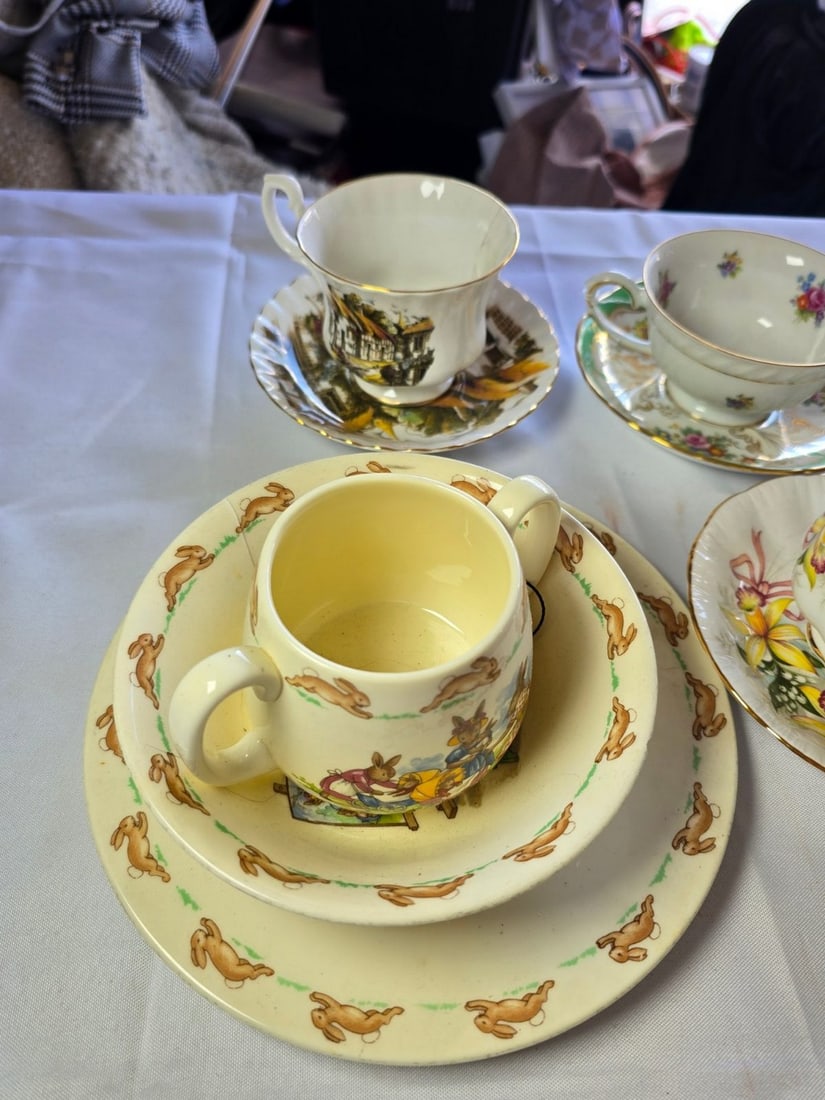 Collection of Assorted Porcelain and Ceramic Tableware, Including Teacups, Saucers, and a Shaving... - 2