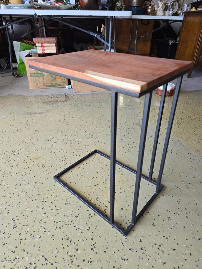 Industrial Style Side Table with Detachable Iron Magazine Rack - 2