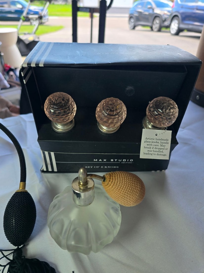 Collection of Decorative Collectibles including Boxes, Perfume Bottles, Lighter, and Knobs - 4