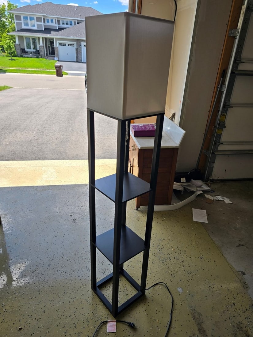Modern Black Metal Floor Lamp with Integrated Shelving - 2