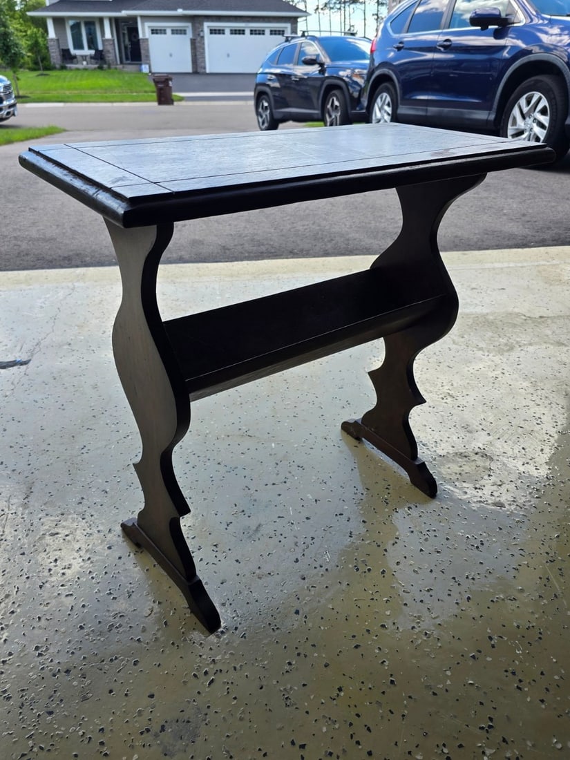 Carved Dark Wood End Table with Magazine Rack - 2