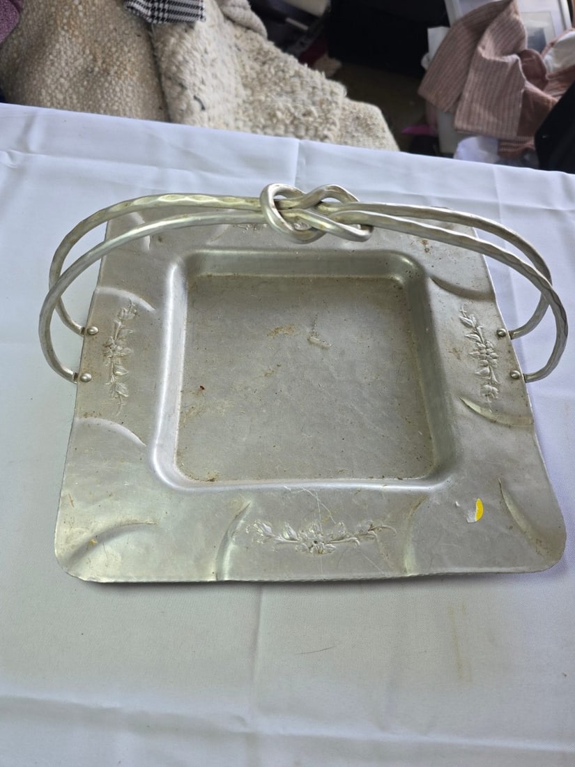 Vintage Hand-Wrought Aluminum Crumb Catcher with Matching Box - 2