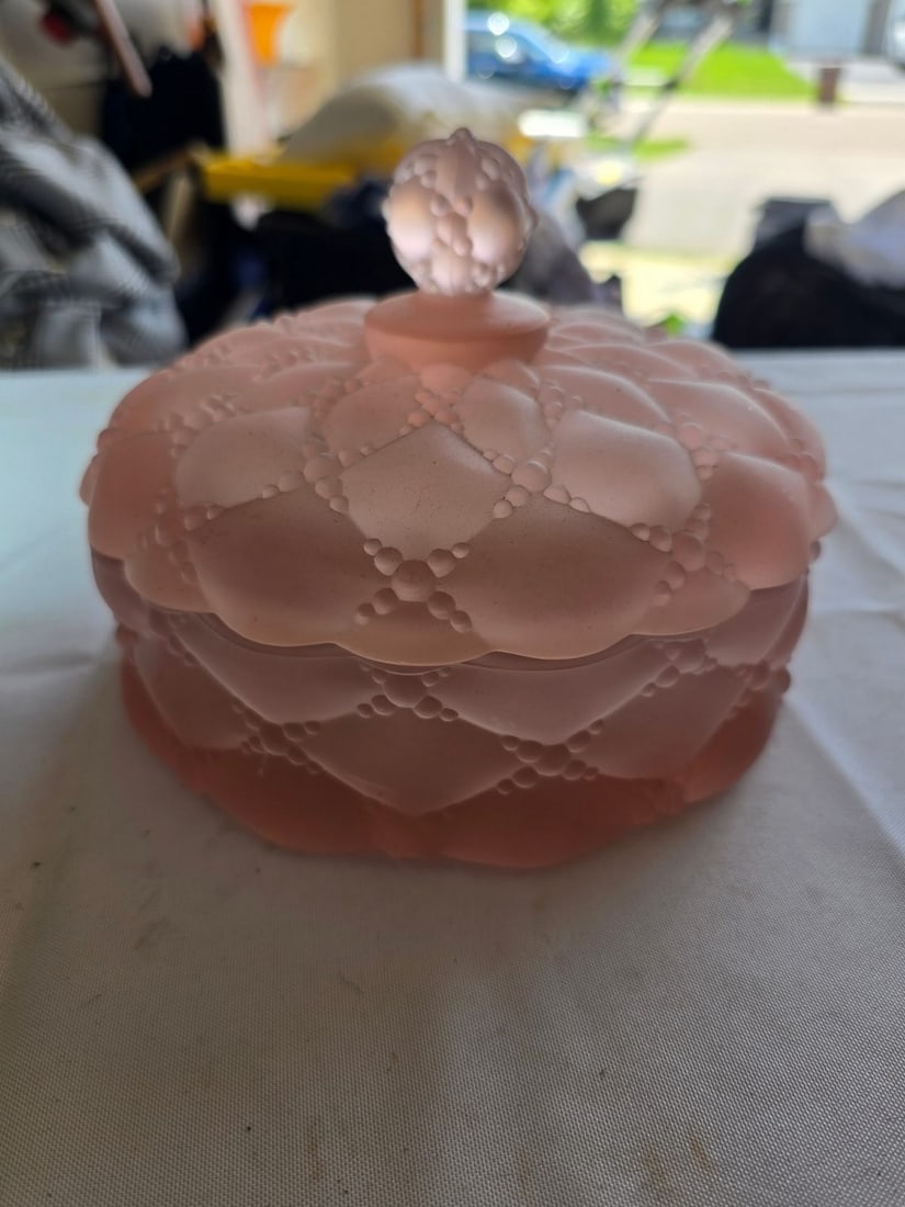 Pink Glass Bowl and Candle Holders - 2