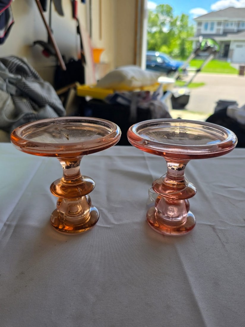 Pink Glass Bowl and Candle Holders - 3