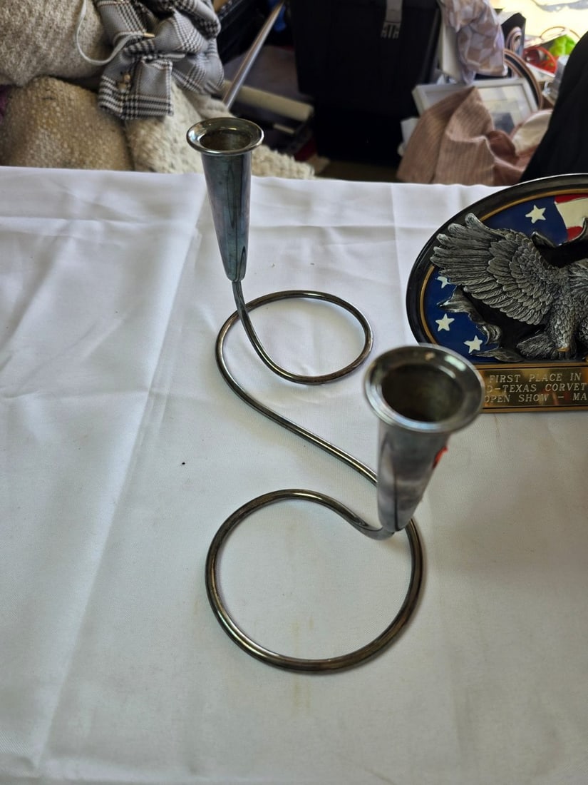Collection of Decorative Items: Mid-Century Candlestick, Patriotic Eagle Plaque, Route 66 Gas Pum... - 2