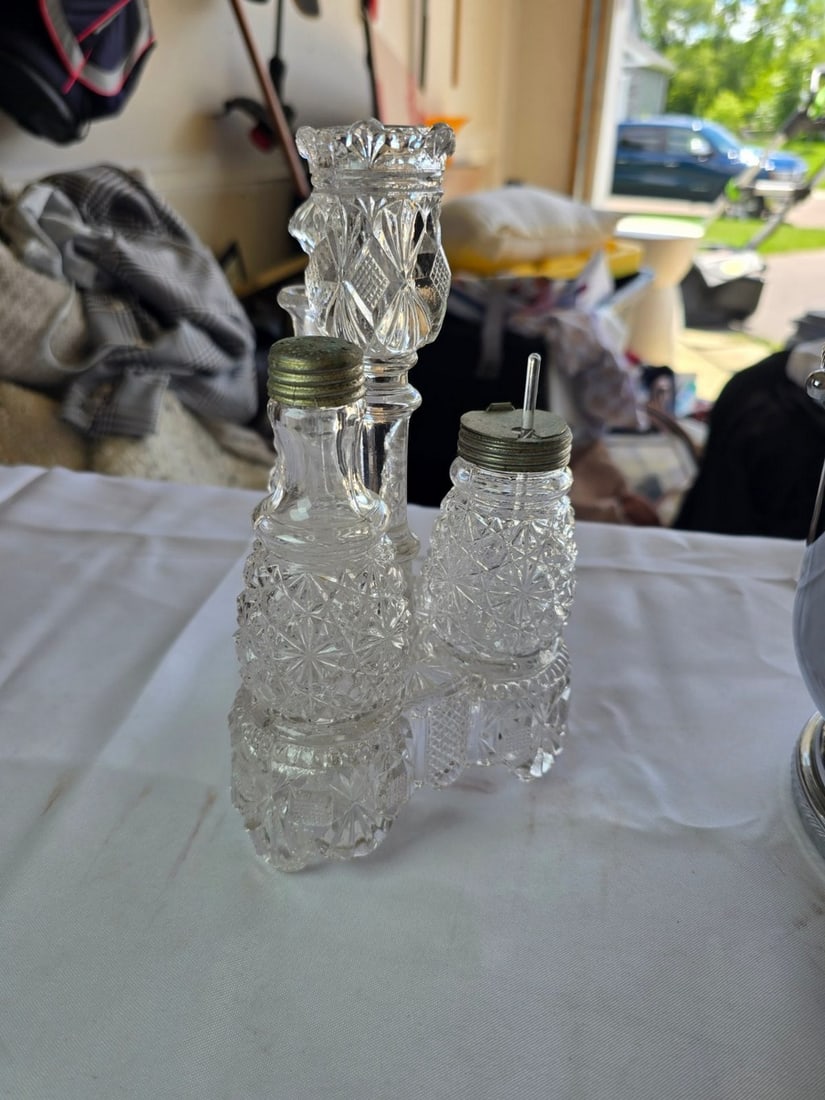 Victorian-Style Silver Plate and Pressed Glass Cruet Set with Ice Bucket - 2