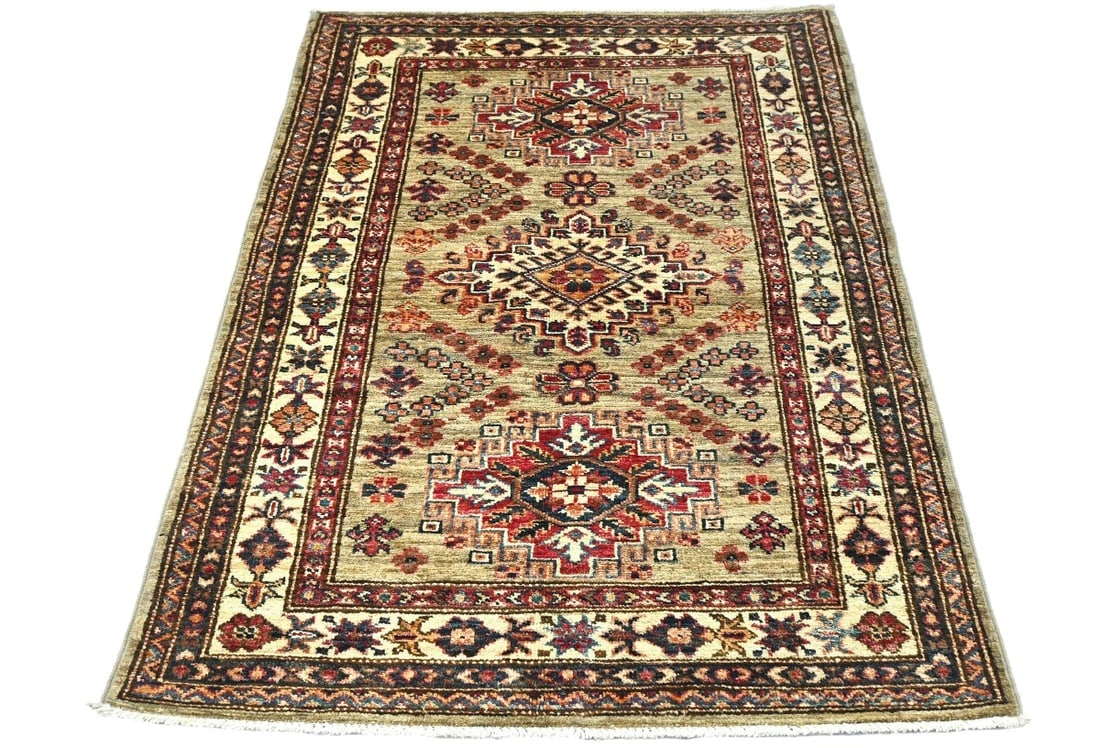 Beige Tribal Geometric 3X4 Kazak Pakistan Oriental Rug - 4