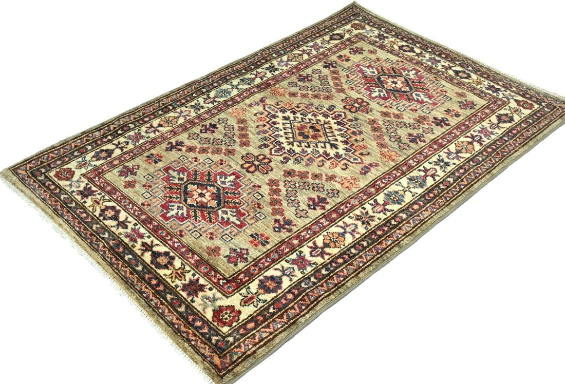 Beige Tribal Geometric 3X4 Kazak Pakistan Oriental Rug - 5