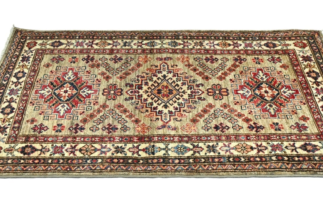Beige Tribal Geometric 3X4 Kazak Pakistan Oriental Rug - 7