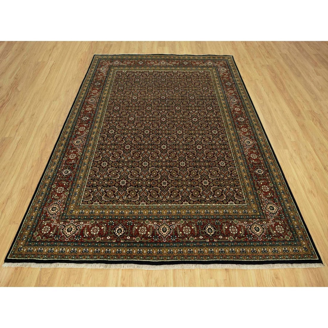Jade Black Fish Pattern Herati Wool Hand Knotted Oriental Rug - 2