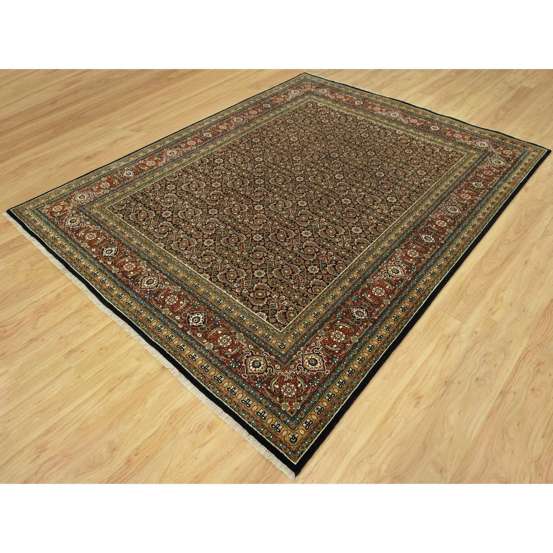 Jade Black Fish Pattern Herati Wool Hand Knotted Oriental Rug - 3