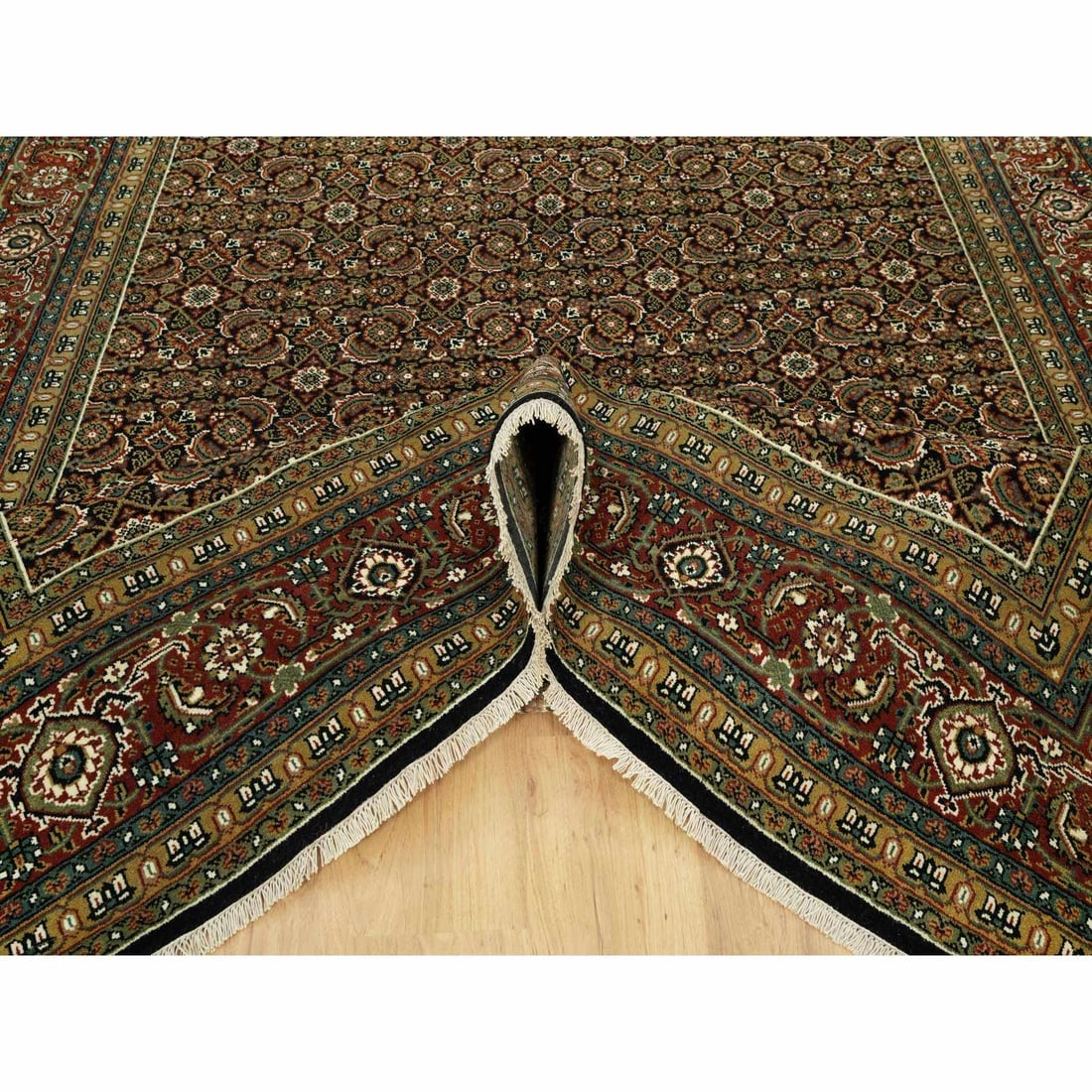 Jade Black Fish Pattern Herati Wool Hand Knotted Oriental Rug - 5