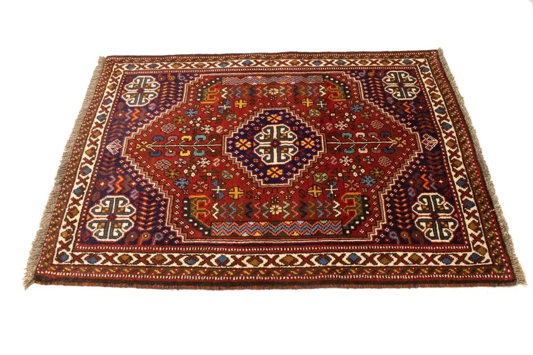 Red Tribal 3'5X5 Shiraz Persian Rug - 7