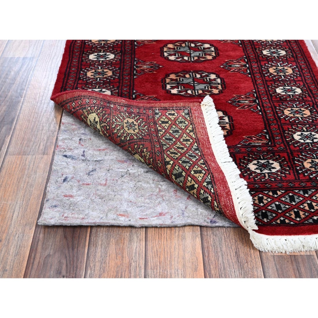 Red Princess Bokara Tribal Medallions All Wool Hand Knotted Runner Rug - 3
