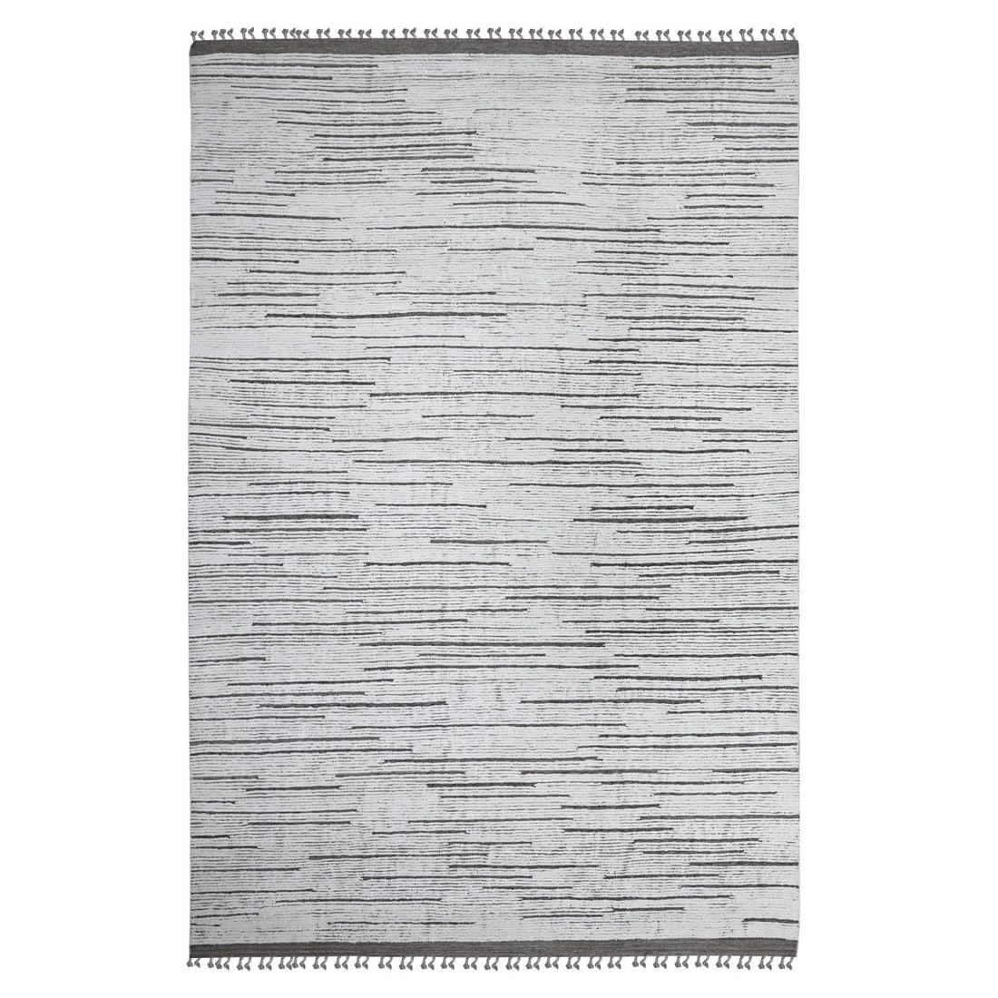 Snow Cap White Moroccan Line Pattern Hand Knotted Wool Oriental Rug: Title: Snow Cap White Moroccan Line Pattern Hand Knotted Wool Oriental Rug Description:This is a truly genuine one-of-a-kind. It has been Knotted for months and months in the centuries-old weaving cra