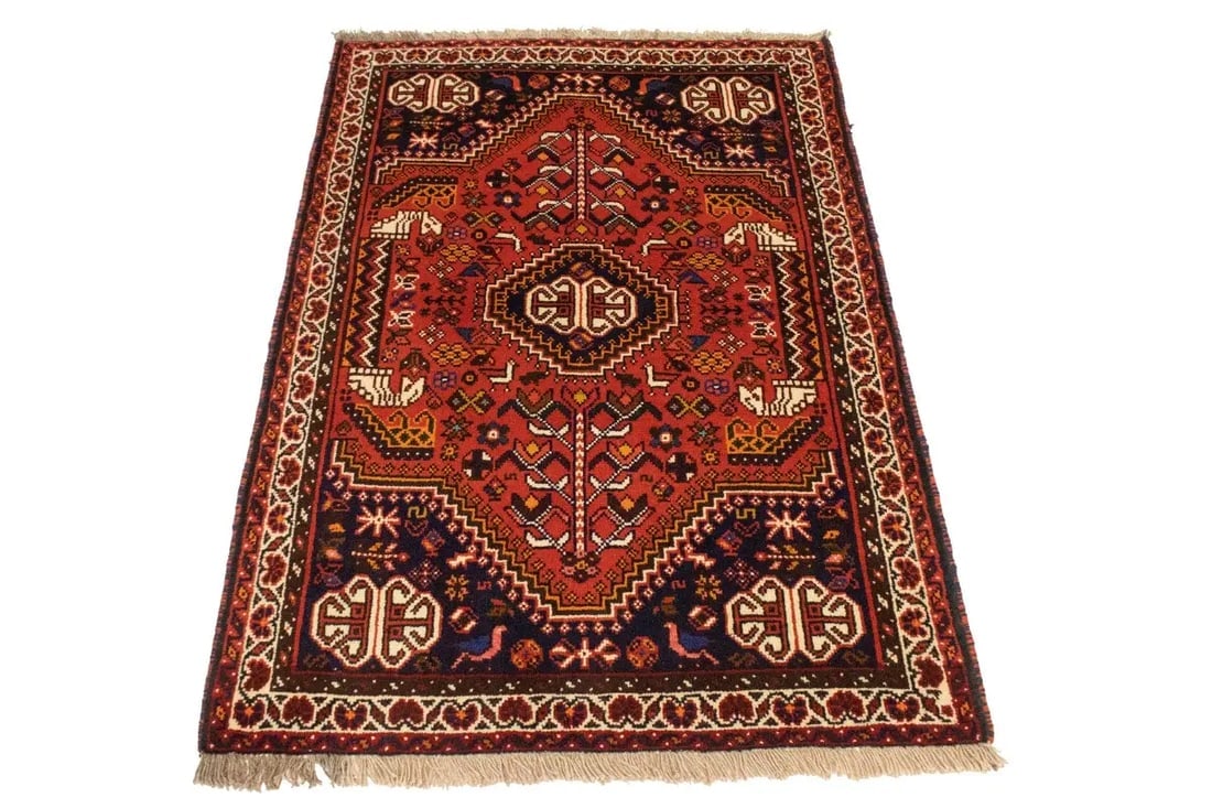 Orange-red Tribal 3'5X5 Shiraz Persian Rug - 4