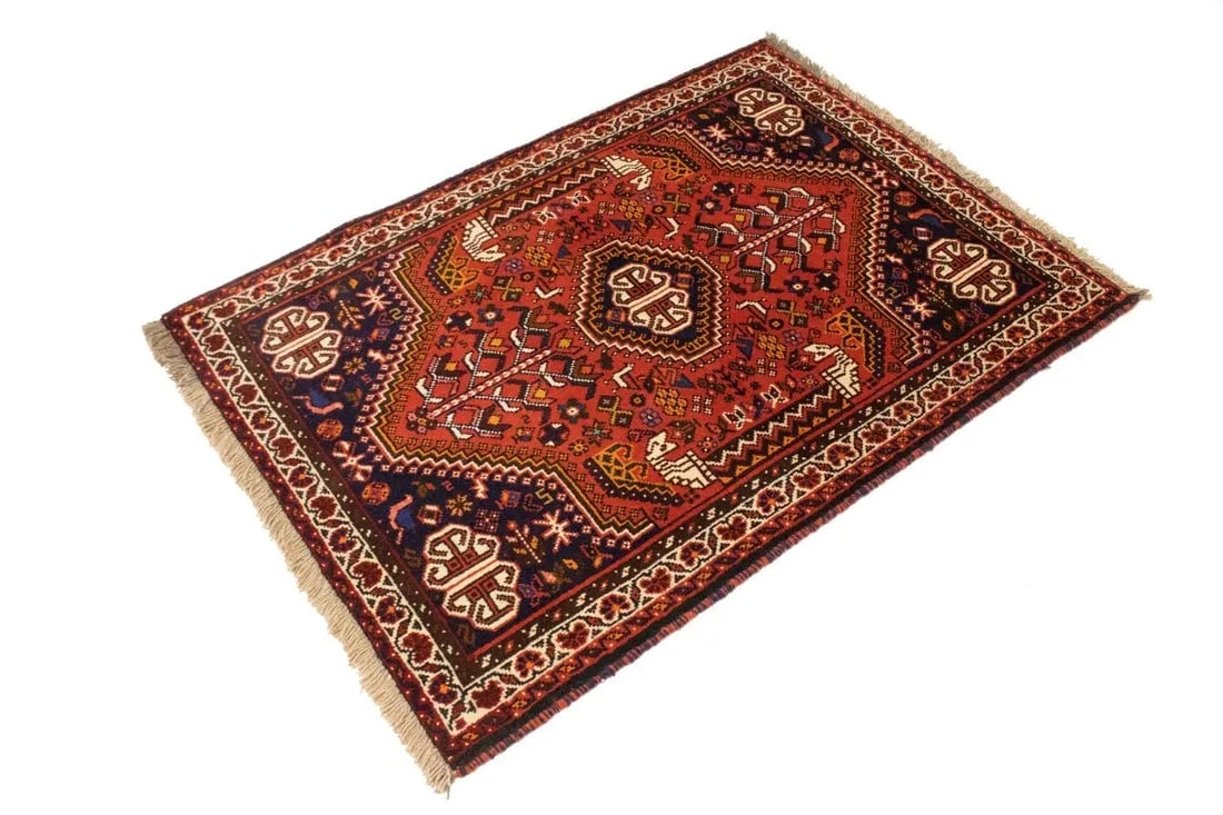 Orange-red Tribal 3'5X5 Shiraz Persian Rug - 5