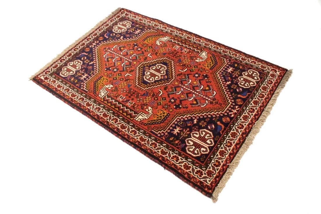 Orange-red Tribal 3'5X5 Shiraz Persian Rug - 6